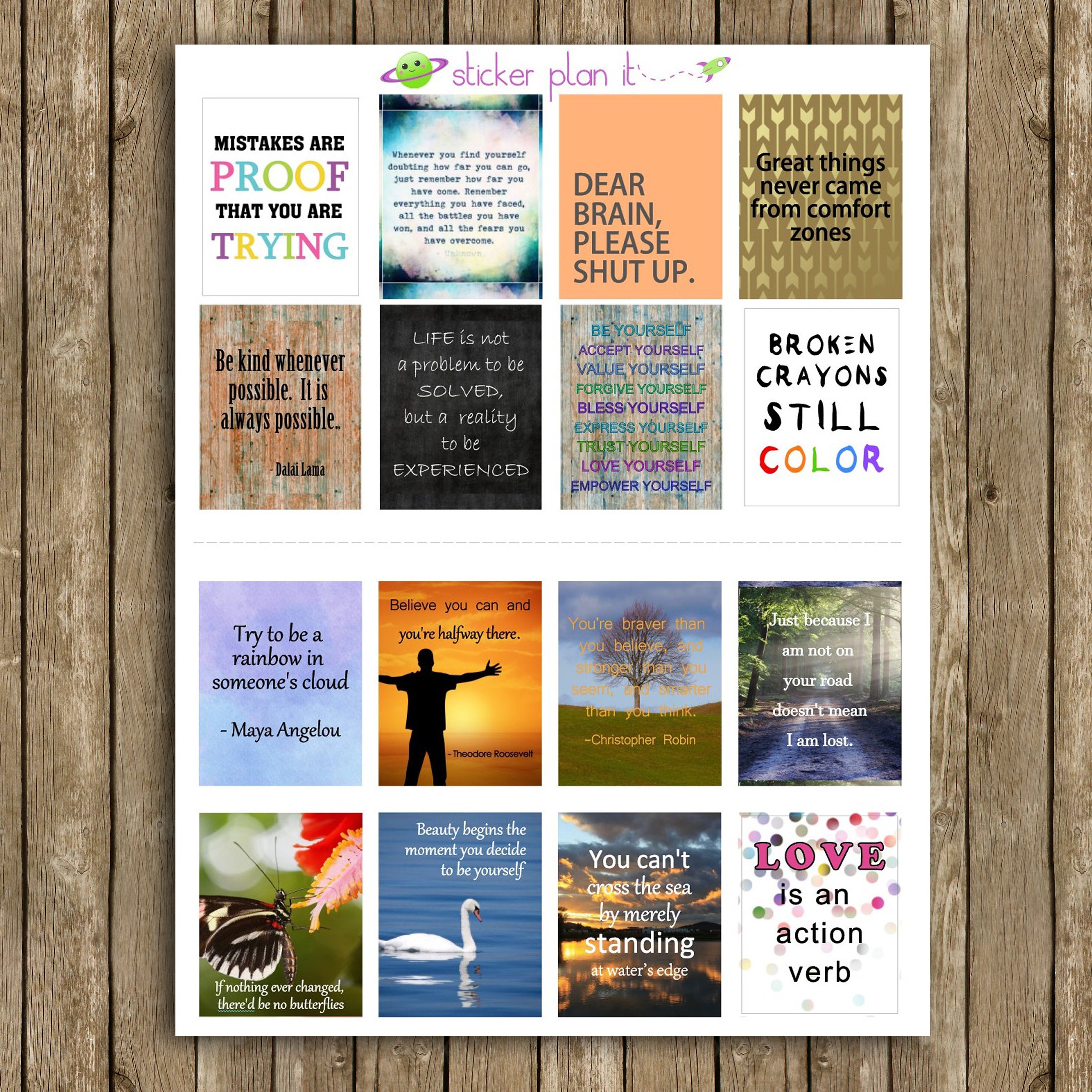 Motivational Quote Sheet Planner Stickers (6 Sheets, 270+ Stickers)