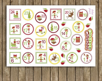 Elf Countdown to Christmas Planner Stickers: Sheet of 33