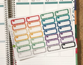 Glitter Appointment Stickers, Rounded Quarter-Box with Flag, Set of 28, for use in Vertical Erin Condren Life Planners!