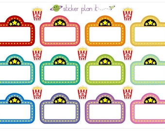 Movie Night Planner Stickers in Bright Rainbow of Colors for Erin Condren LifePlanner, Plum Paper Planner, Happy Planner and more!