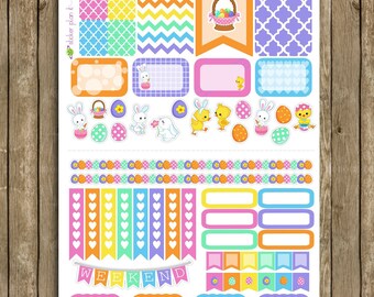 Easter Bunny and Chicks Planner Stickers: Sheet of 57