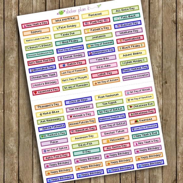 YEARLY HOLIDAY Planner Stickers for Erin Condren planners, Plum Paper planners, and more