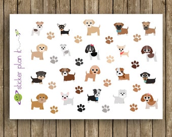 Puppy Dogs & Pawprints Planner Stickers: Sheet of 36