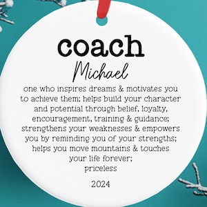 Coach Christmas Ornament PERSONALIZED Name 2023 | Xmas Gift For Sports Team Athletic Life Coach | Coach Ornament Definition Thank You