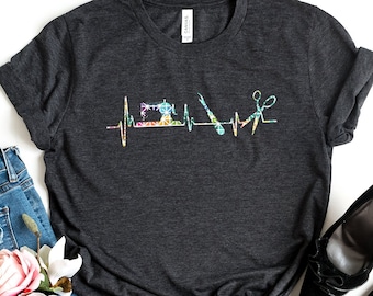 Quilting Heartbeat TShirt | Quilter Gift For Women | Quilt Present For Mom Grandma Sister Aunt Friend | Quilting Club Retreat Tee Fabric