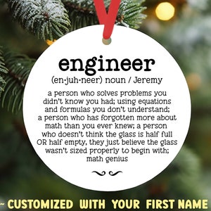 Engineer Christmas Ornament | Engineer Definition Dictionary Gift | Funny Ornament For Engineer | Engineering Gift Husband Son Men Women