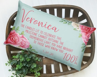 Custom Name Birthday Pillow Flower, Personalized Milestone 100th Birthday Gift, 20x12 Rectangle Pillow, Born In 1920, 100 Years Old Gift