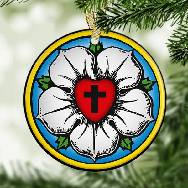 Lutheran Christmas Ornament | Martin Luther Rose Xmas Ornament | Luther's Seal Gift | Religious Christian Christmas Ornaments