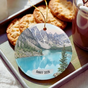 Banff Christmas Ornament 2026 Moraine Lake Alberta Canada Personalized Travel Keepsake Gift Rocky Mountains Art Decor Banff Ornament Xmas image 7