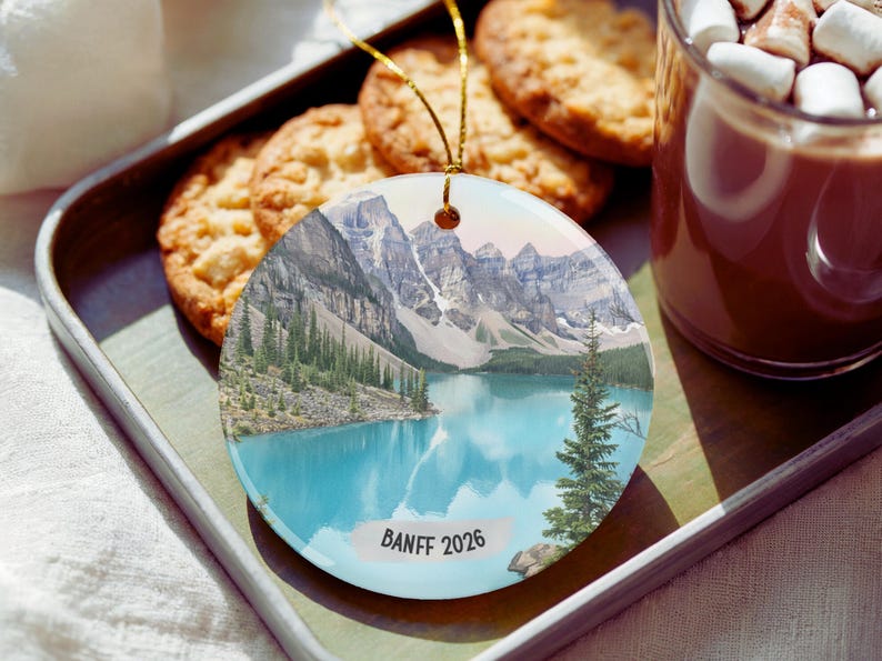 Banff Christmas Ornament 2026 Moraine Lake Alberta Canada Personalized Travel Keepsake Gift Rocky Mountains Art Decor Banff Ornament Xmas image 7