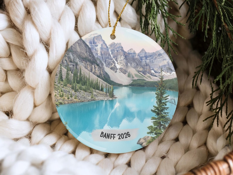 Banff Christmas Ornament 2026 Moraine Lake Alberta Canada Personalized Travel Keepsake Gift Rocky Mountains Art Decor Banff Ornament Xmas image 6