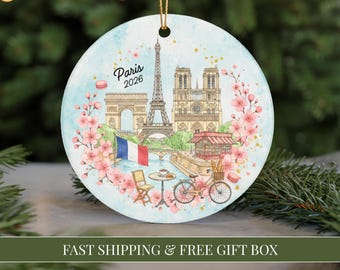 Paris Ornament 2026 Paris Trip Souvenir France Travel Ornament Vacation Memory Keepsake Eiffel Tower Christmas Ornament European Xmas Gift