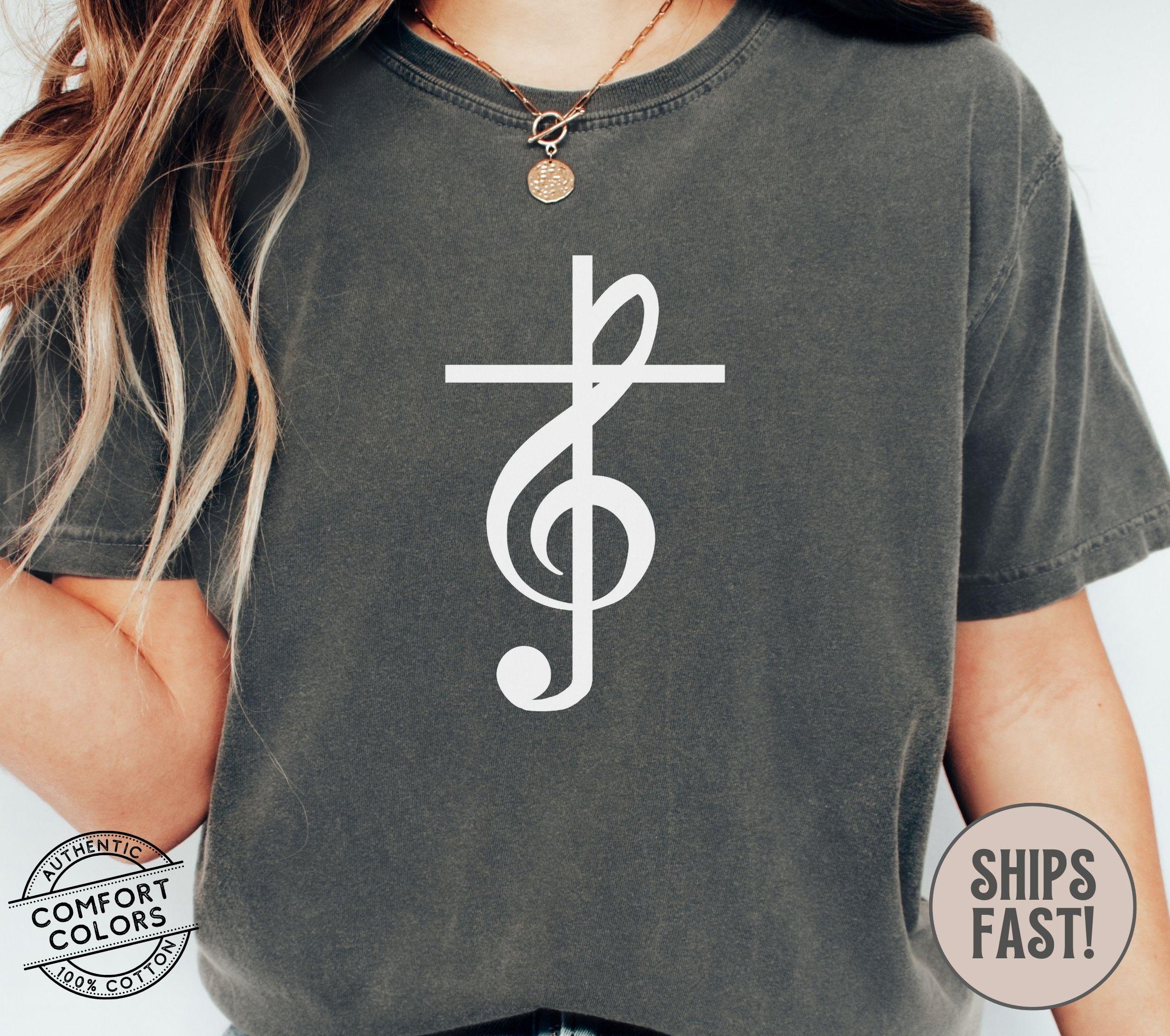 Christian Music Note Shirt Treble Clef Cross Church Choir Music Director Worship Leader Religious Gift Jesus God Bible Verse Comfort Colors