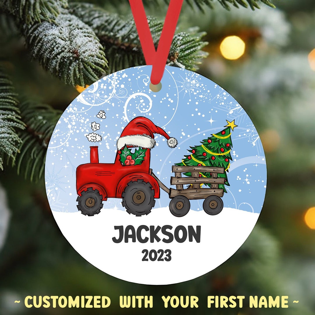 Red Green Farm Tractor Christmas Ornament 2023 Personalized Tractor