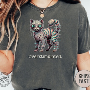 Overstimulated Funny Cat Meme Shirt, Ironic Shirt, Weirdcore Clothing, Oddly Specific Graphic Tee, Unhinged Cursed Frazzled Cat Caffeine
