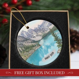 Banff Christmas Ornament 2026 Moraine Lake Alberta Canada Personalized Travel Keepsake Gift Rocky Mountains Art Decor Banff Ornament Xmas image 2