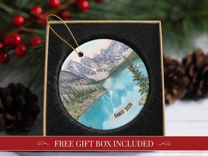 Banff Christmas Ornament 2026 Moraine Lake Alberta Canada Personalized Travel Keepsake Gift Rocky Mountains Art Decor Banff Ornament Xmas image 2