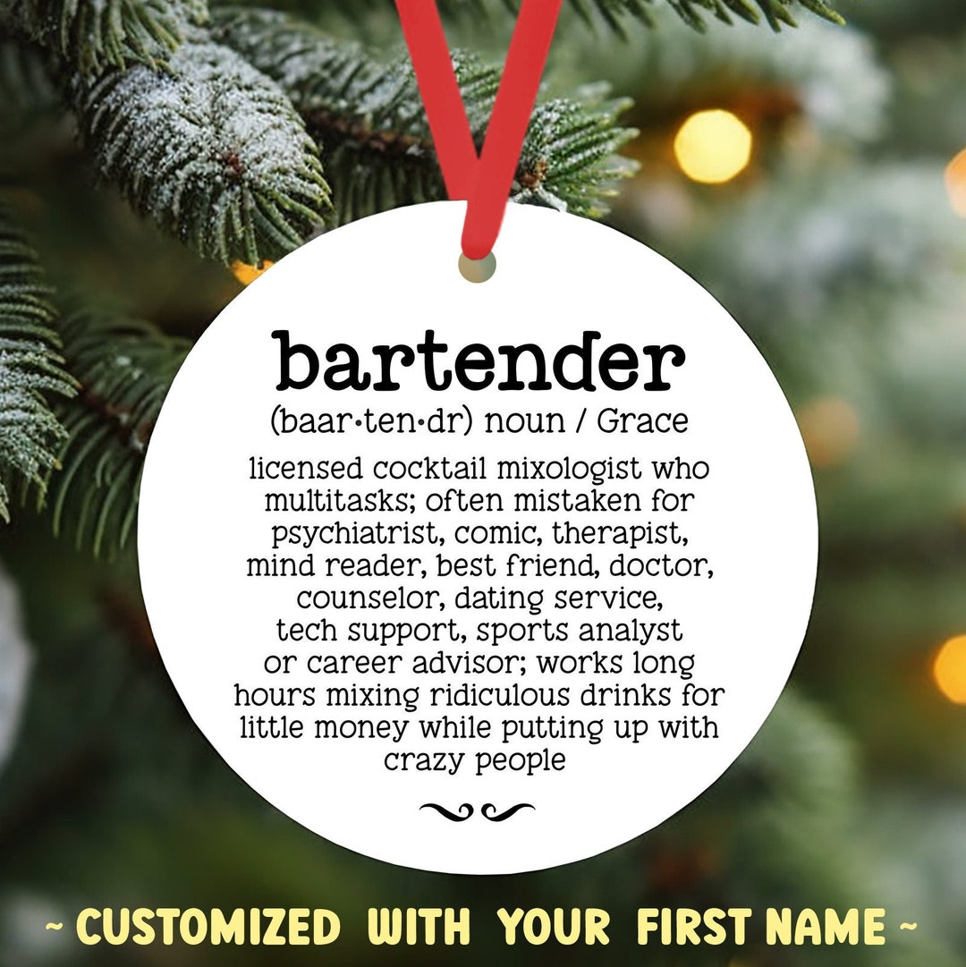 Bartender Christmas Ornament PERSONALIZED Bartender Gift Dictionary Definition Xmas Ornament