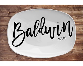 Large Script Personalized Platter - Farmhouse Boho Wedding Anniversary Gift - Custom Family Name Serving Plate - Last Name Plate Platter