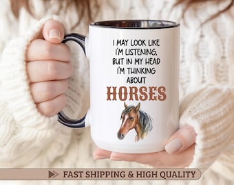 Funny Horse Lover Mug I'm Listening Equestrian Gift Horse Mom Coffee Cup Western Horse Mug Gift for Women Teens Thinking About Horses Xmas
