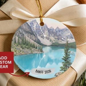 Banff Christmas Ornament 2026 Moraine Lake Alberta Canada Personalized Travel Keepsake Gift Rocky Mountains Art Decor Banff Ornament Xmas image 4