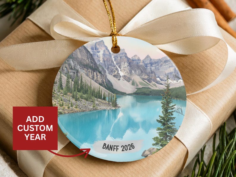 Banff Christmas Ornament 2026 Moraine Lake Alberta Canada Personalized Travel Keepsake Gift Rocky Mountains Art Decor Banff Ornament Xmas image 4