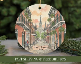 New Orleans Christmas Ornament 2026 NOLA Travel Souvenir French Quarter Vacation Xmas Gift Custom Louisiana Landmark Decor