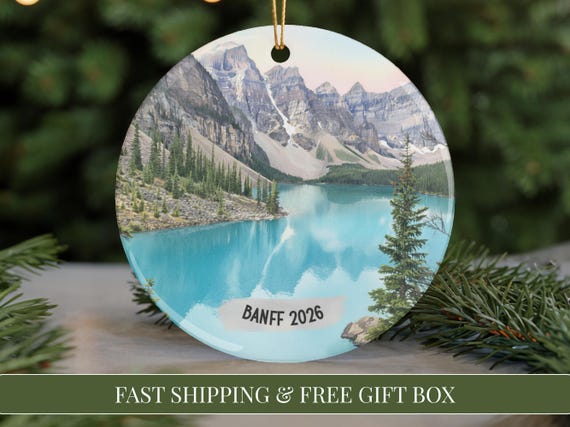 Banff Christmas Ornament 2026 Moraine Lake Alberta Canada Personalized Travel Keepsake Gift Rocky Mountains Art Decor Banff Ornament Xmas