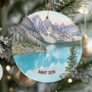 Banff Christmas Ornament 2026 Moraine Lake Alberta Canada Personalized Travel Keepsake Gift Rocky Mountains Art Decor Banff Ornament Xmas image 8