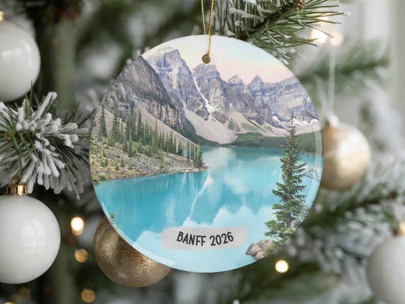 Banff Christmas Ornament 2026 Moraine Lake Alberta Canada Personalized Travel Keepsake Gift Rocky Mountains Art Decor Banff Ornament Xmas image 8