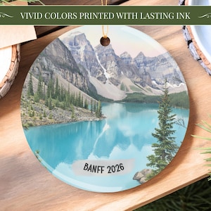 Banff Christmas Ornament 2026 Moraine Lake Alberta Canada Personalized Travel Keepsake Gift Rocky Mountains Art Decor Banff Ornament Xmas image 5