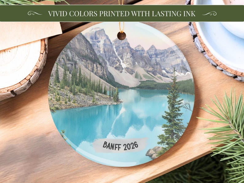 Banff Christmas Ornament 2026 Moraine Lake Alberta Canada Personalized Travel Keepsake Gift Rocky Mountains Art Decor Banff Ornament Xmas image 5