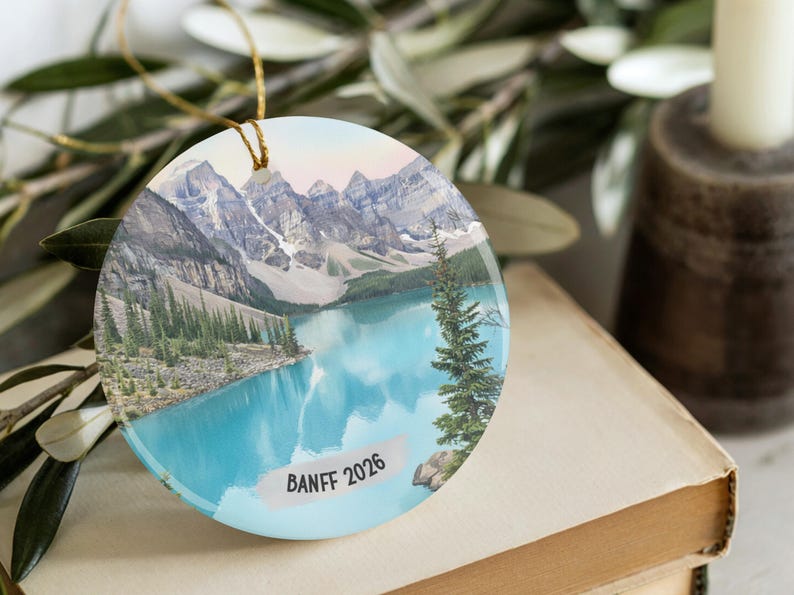 Banff Christmas Ornament 2026 Moraine Lake Alberta Canada Personalized Travel Keepsake Gift Rocky Mountains Art Decor Banff Ornament Xmas image 3