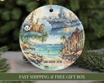 San Diego Ornament 2026 San Diego Christmas Ornament California Xmas Gift Watercolor Keepsake Ornament Travel Trip Souvenir Vacation Gift