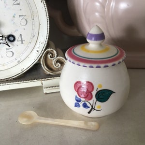 Vintage Poole Pottery Mustard Pot, with Tiny Shell Spoon image 1