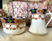 Antique Victorian Edwardian Imari Pattern Milk Jug Sugar Bowl, St Michael China, swags