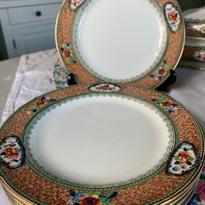 Antique Samuel Hancock & Sons Large Dinner Plates, Coronaware ‘Laurel’ Pattern