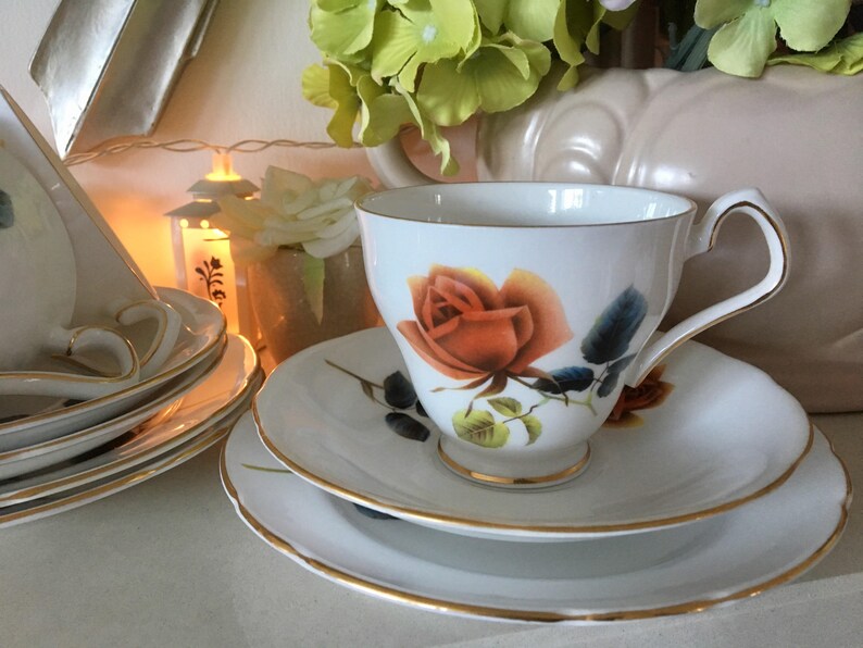 Vintage Windsor Bone China Teacup, Saucer, Side Plate with Roses, 2 Available image 4