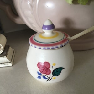 Vintage Poole Pottery Mustard Pot, with Tiny Shell Spoon image 3