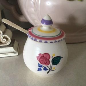 Vintage Poole Pottery Mustard Pot, with Tiny Shell Spoon image 2