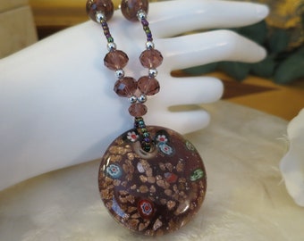 Gorgeous Vintage copper berry faceted murano Glass Necklace (422)