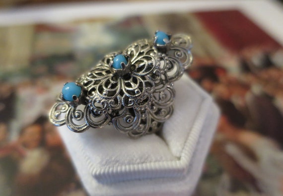 Fantastic Vintage Layered Filigree faux Turquoise… - image 1