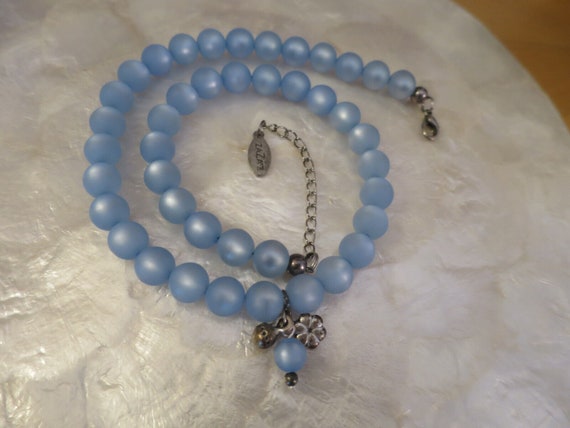 Gorgeous Vintage Pale Blue Lucite moonglow beaded… - image 9