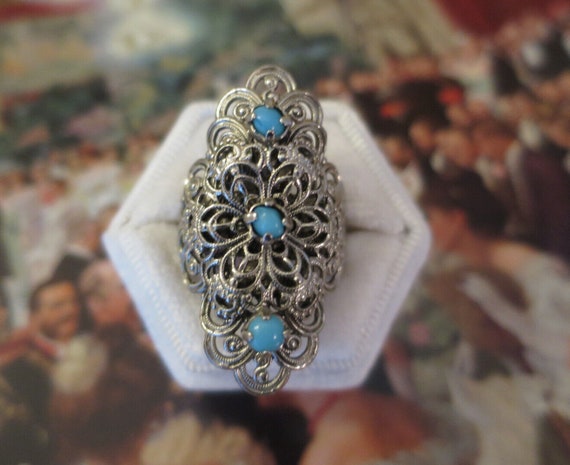 Fantastic Vintage Layered Filigree faux Turquoise… - image 3