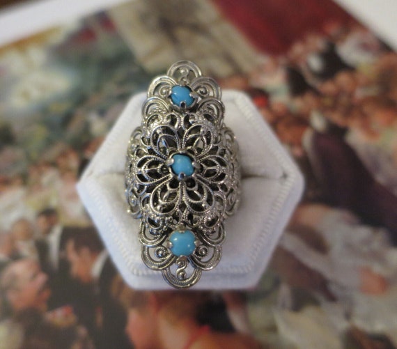 Fantastic Vintage Layered Filigree faux Turquoise… - image 4