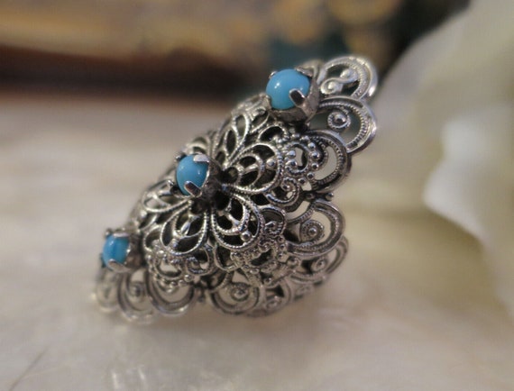 Fantastic Vintage Layered Filigree faux Turquoise… - image 5