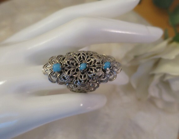 Fantastic Vintage Layered Filigree faux Turquoise… - image 7