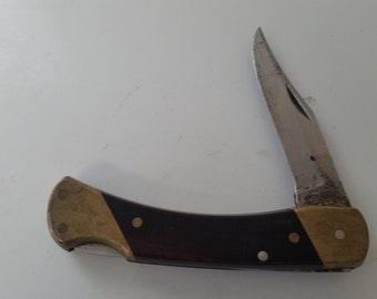 Vintage Schrade+ USA LB7 Folding Lockback Wood Handle Knife