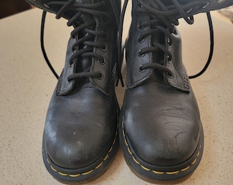 DR MARTENS AIR Wair Heavy Black Leather Ankle Combat Boots Size