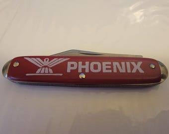 Novelty 2 Blade Jack Knife "Phoenix Company" Red Handles Advertising USA
